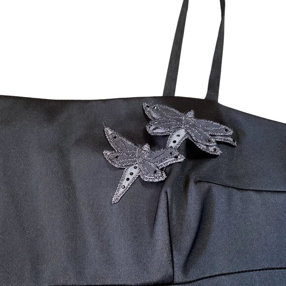 VTG HUGO BUSCATI  BLACK COCKTAIL DRESS SZ 12 USA MADE STRAPS PENCIL SHORT WOMENS - Picture 3 of 5